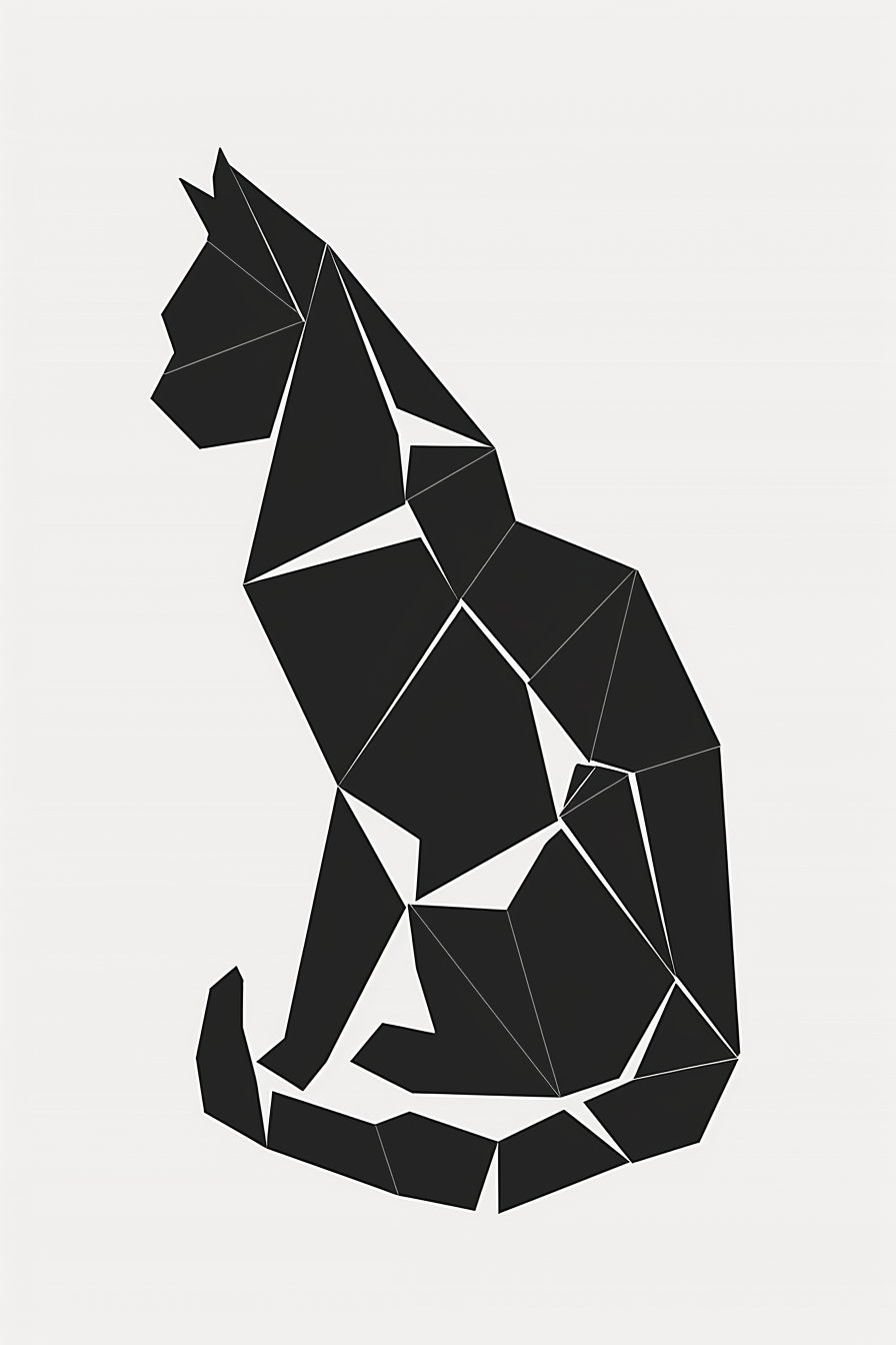 Abstract geometric cat art in black on white background