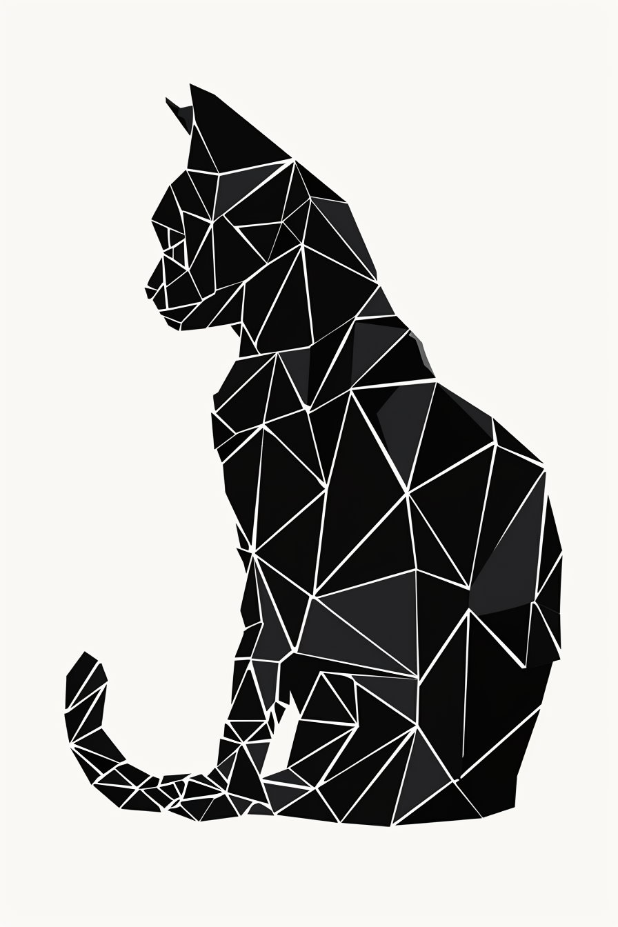 Geometric cat silhouette in black on white background