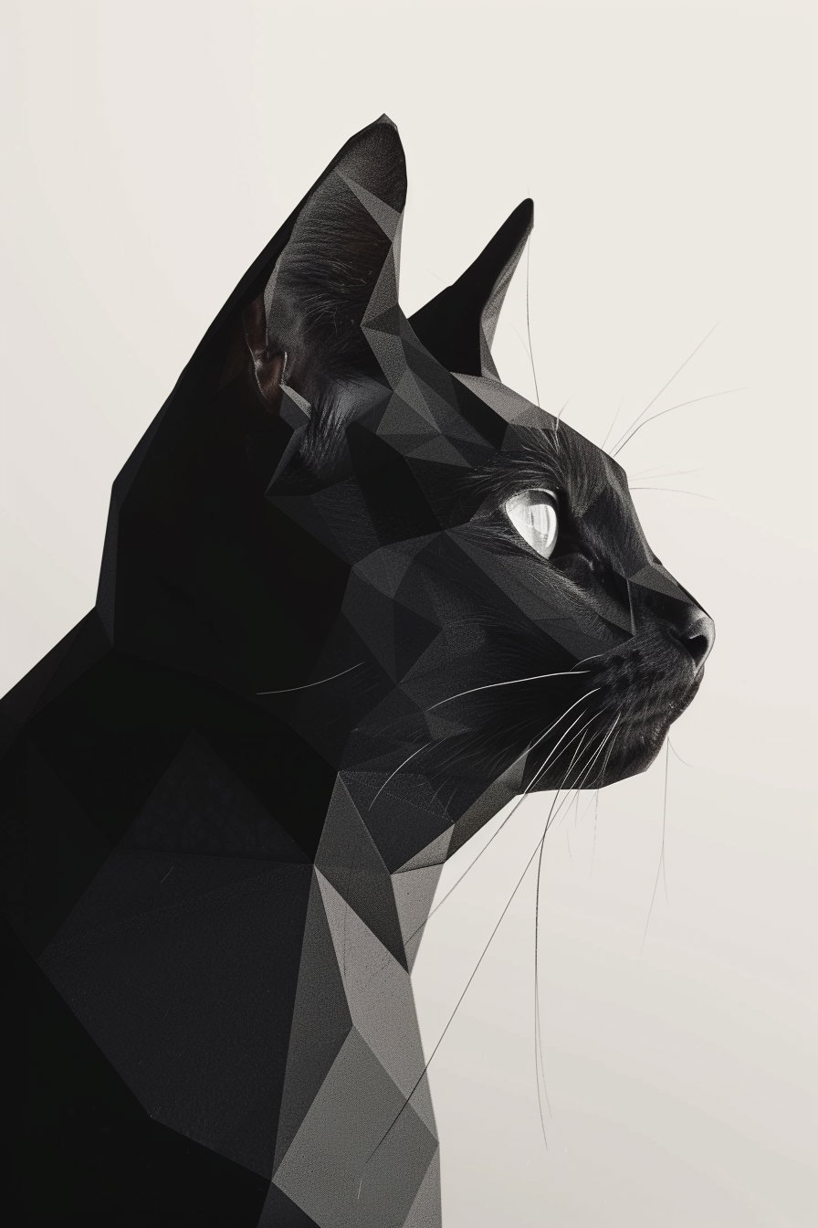 Minimalist black cat silhouette in geometric design art