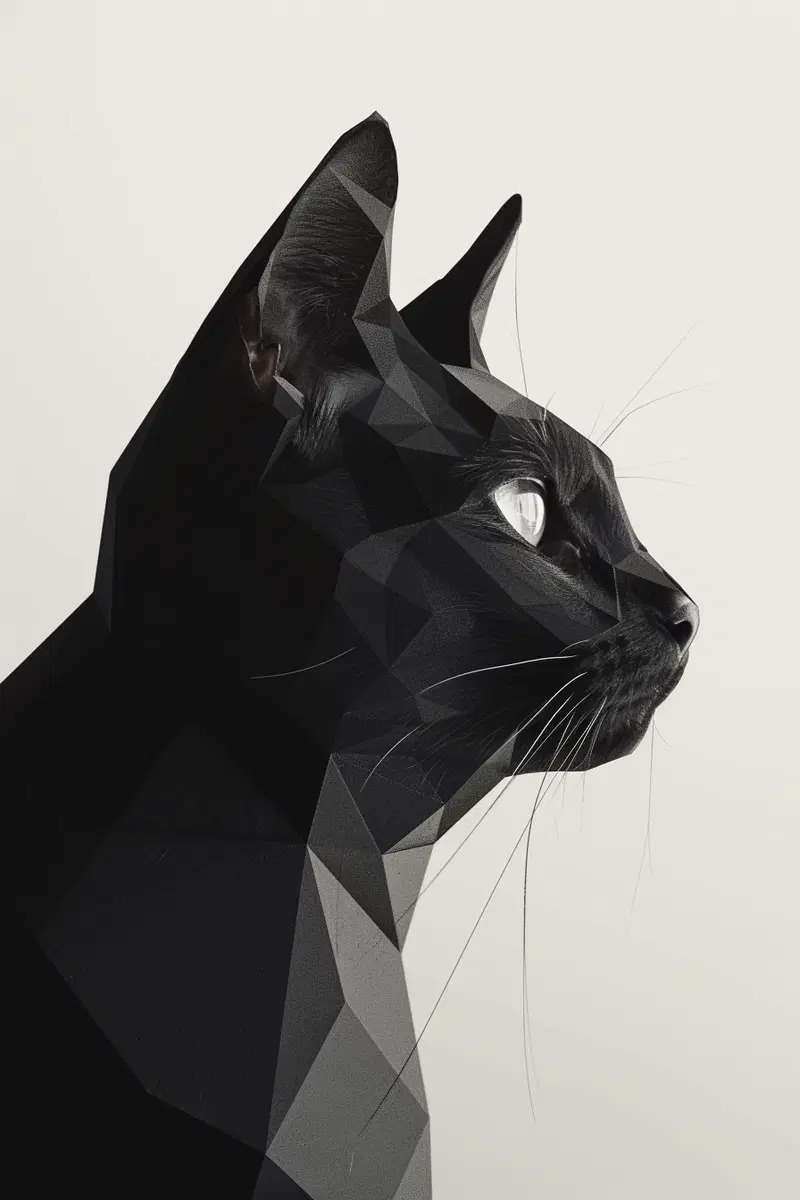 Minimalist Black Cat Geometric Wall Art Printable Decor