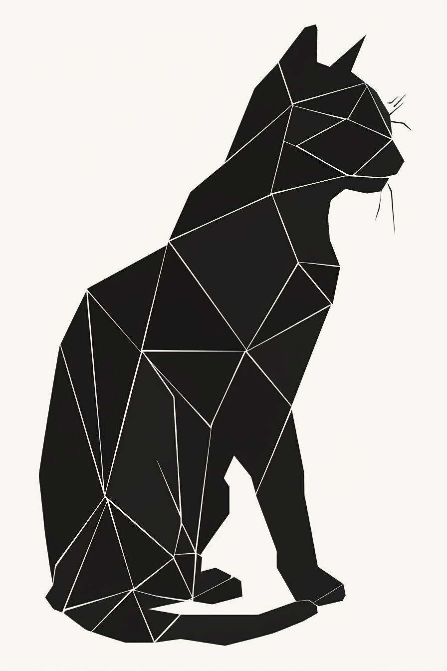 Minimalist black cat silhouette in geometric shapes