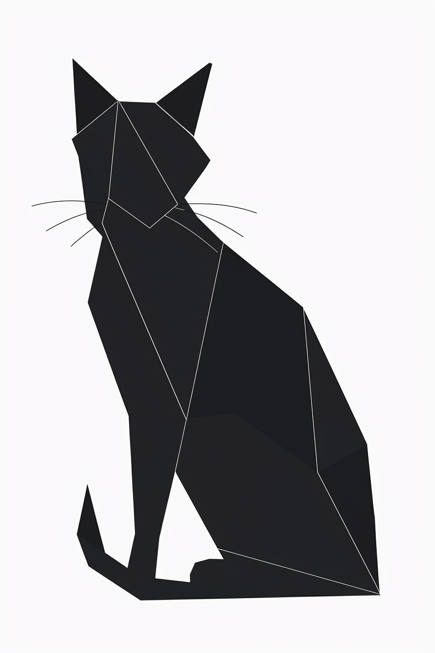 Minimalist black cat silhouette in geometric design artwork