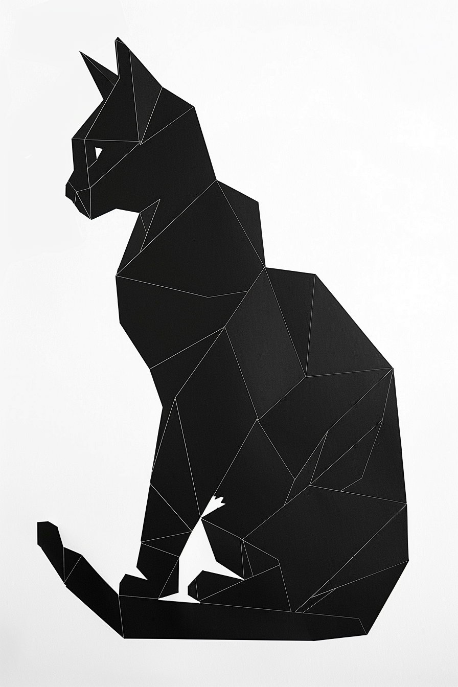 Minimalist black cat silhouette in geometric design artwork