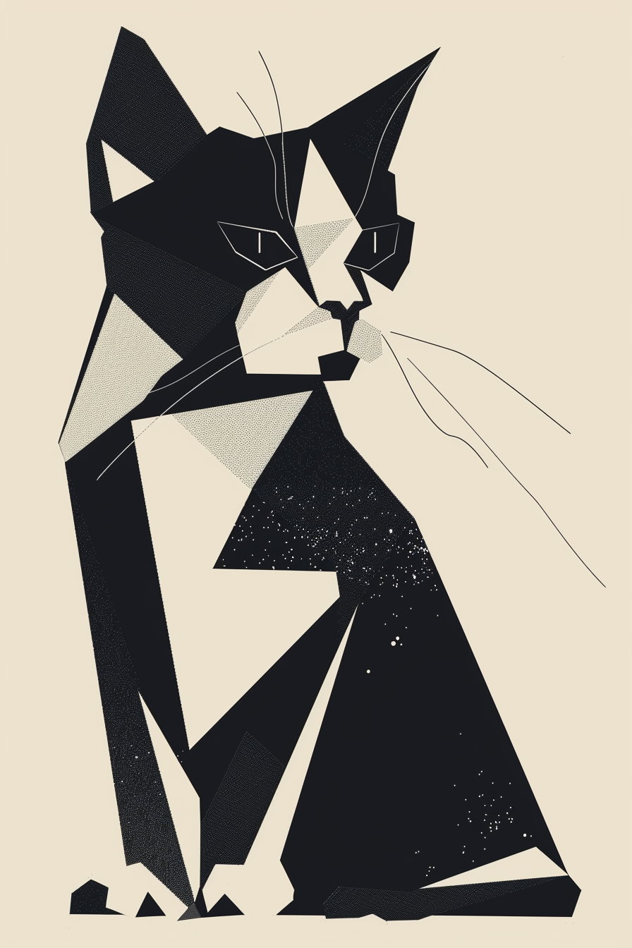 Geometric black and white cat wall art poster