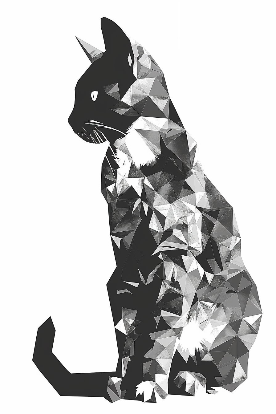 Geometric black and white cat wall art poster
