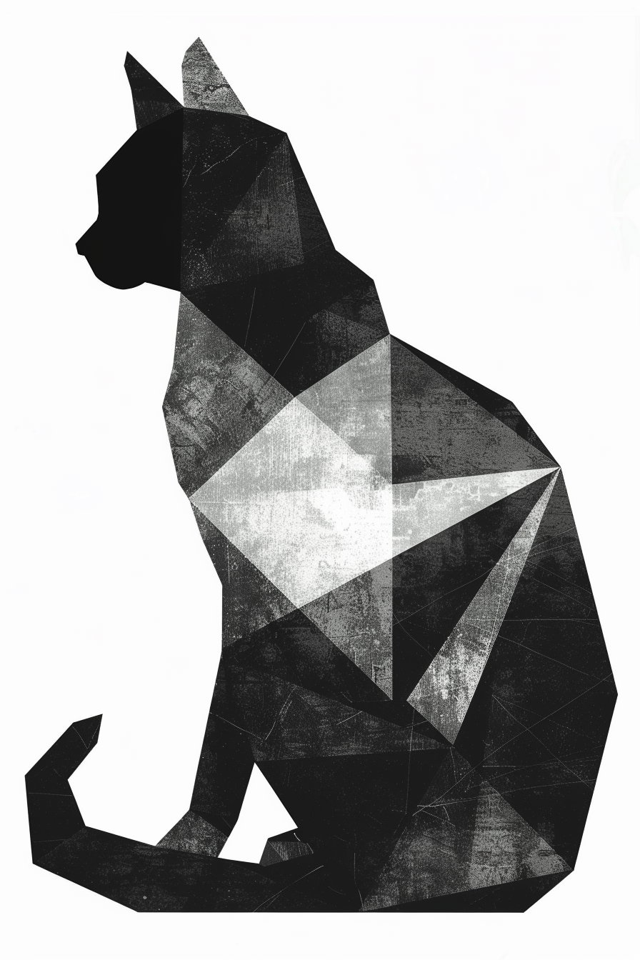 Geometric black and white cat poster art design