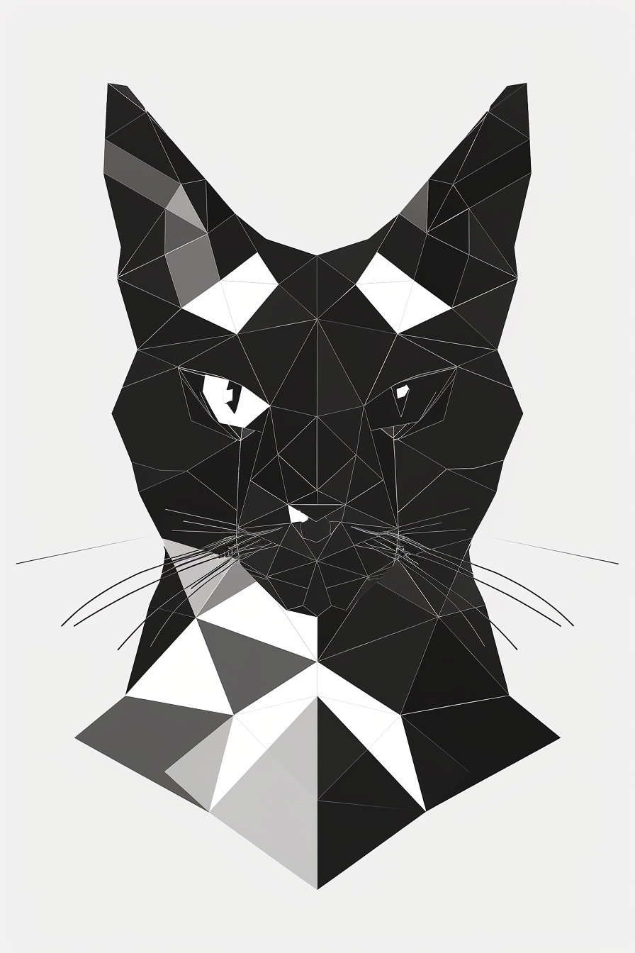 Geometric black and white cat wall art poster
