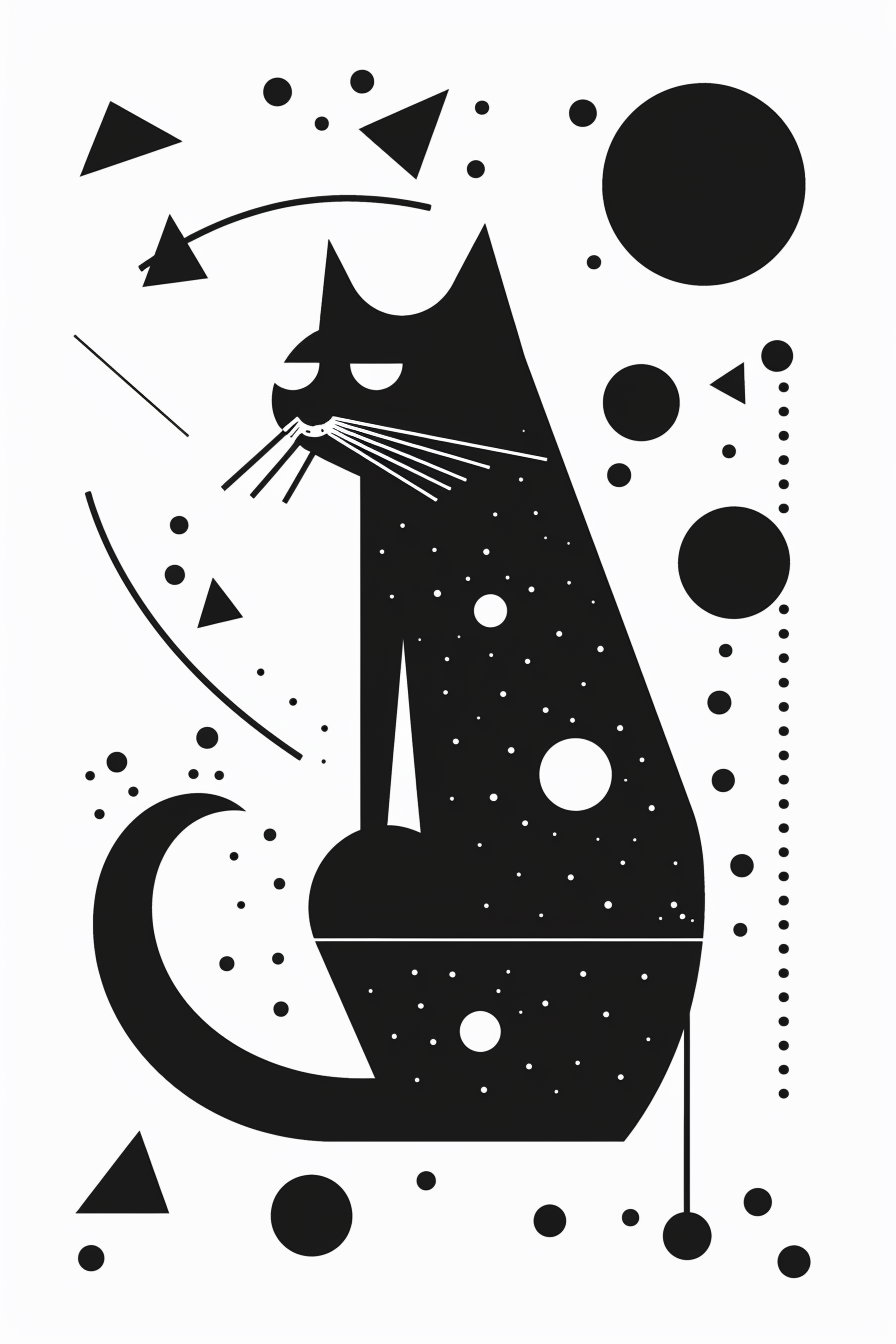 Abstract black and white cat with geometric shapes