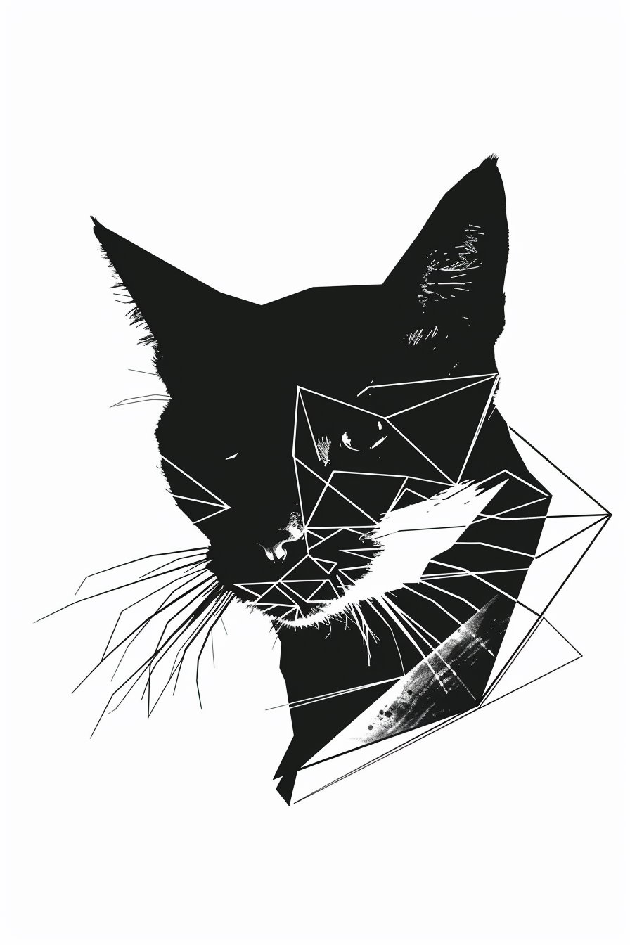 Abstract black and white geometric cat portrait art