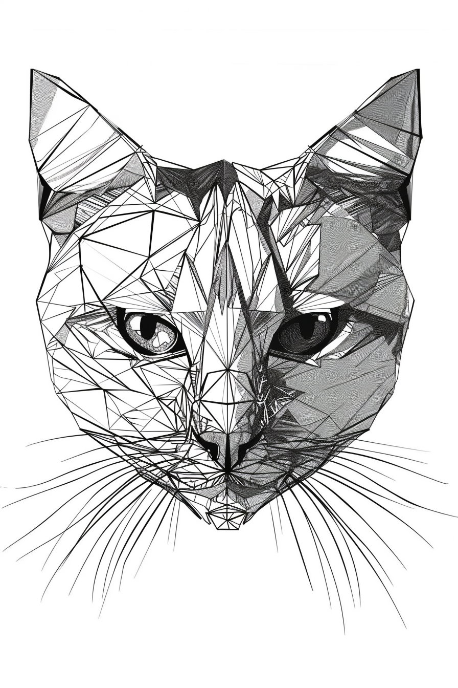 Abstract black and white geometric cat portrait artwork