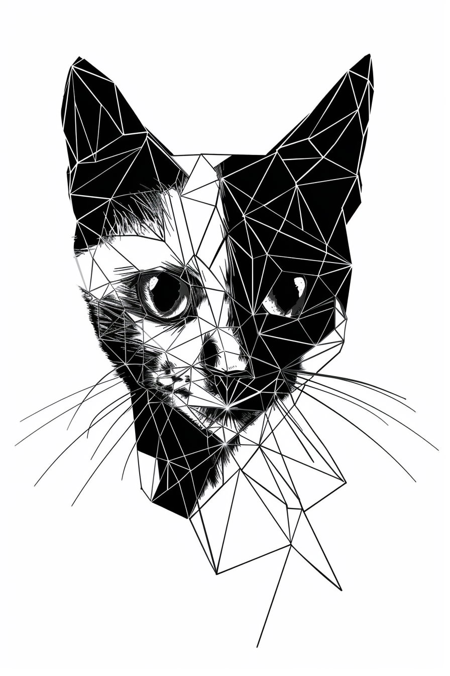 Abstract black and white geometric cat portrait art