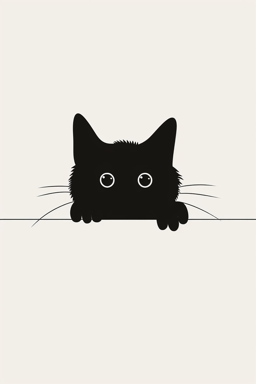 Cute black cat peeking over edge with curious eyes
