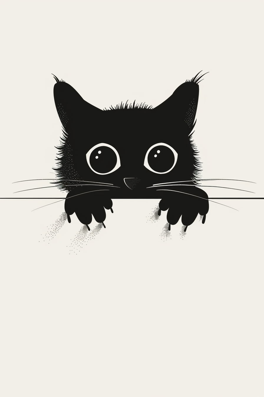 Cute black cat peeking over edge with curious eyes