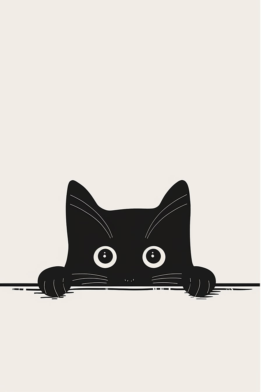 Cute black cat peeking over edge with curious eyes