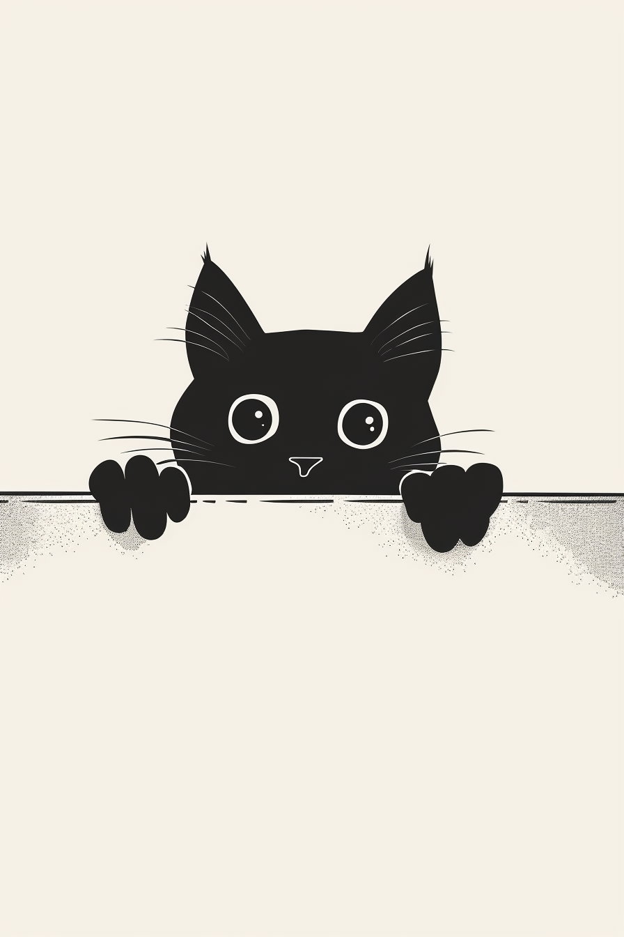 Cute black cat peeking over edge with curious eyes