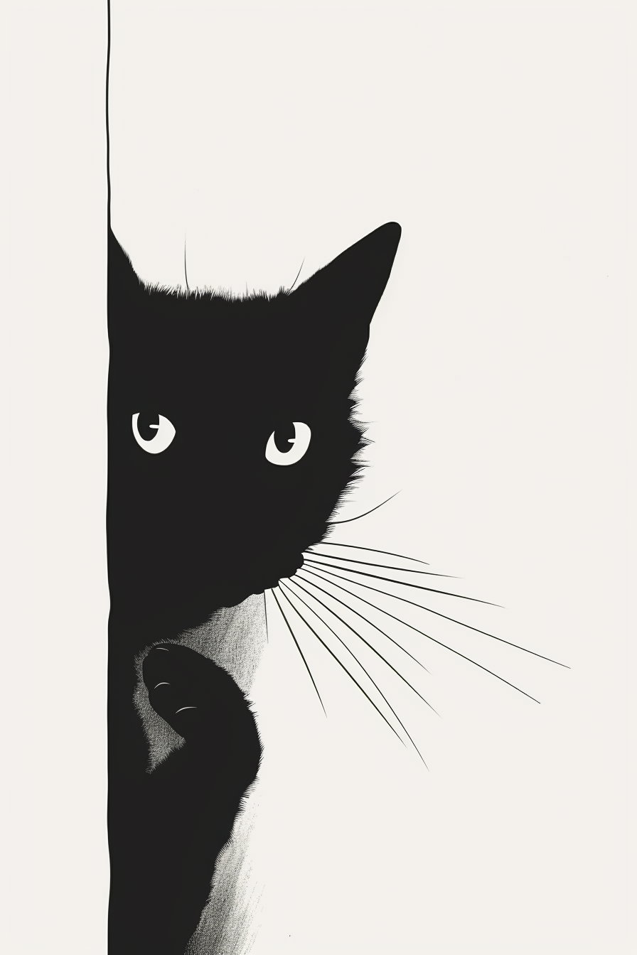 Playful black cat peeking with paw stretched out
