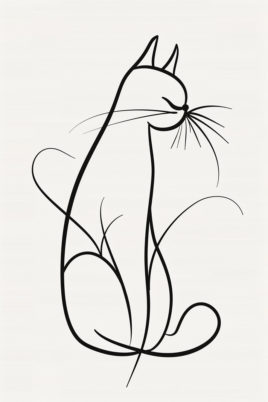 Minimalist abstract cat in continuous line art design