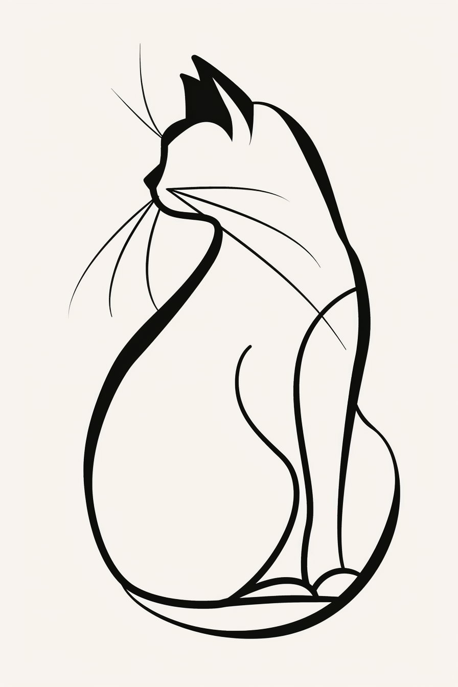 Minimalist abstract cat in continuous line art design