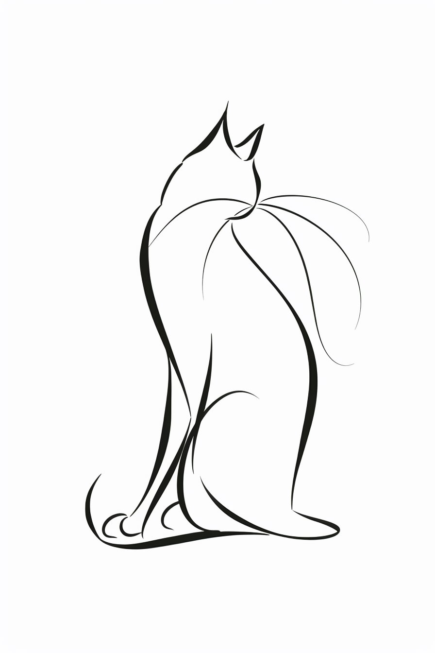 Minimalist abstract cat line art on white background
