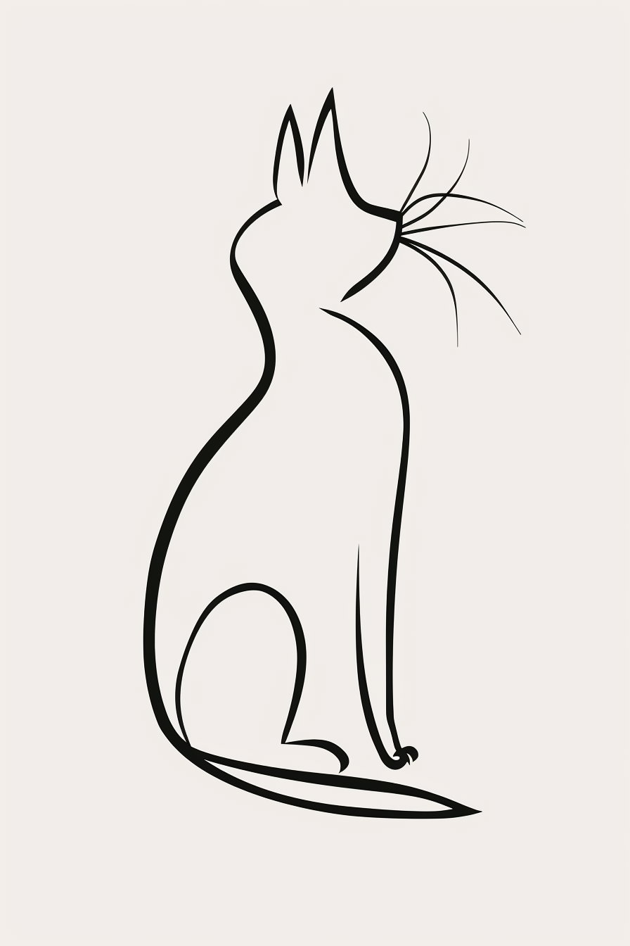 Elegant continuous line drawing of a cat silhouette