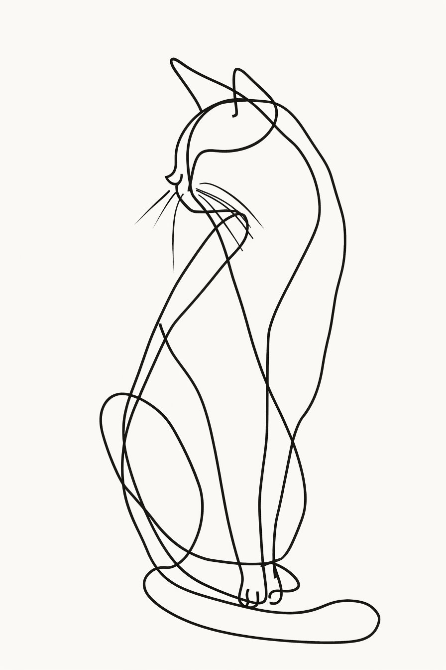 Minimalist continuous line drawing of a cat silhouette