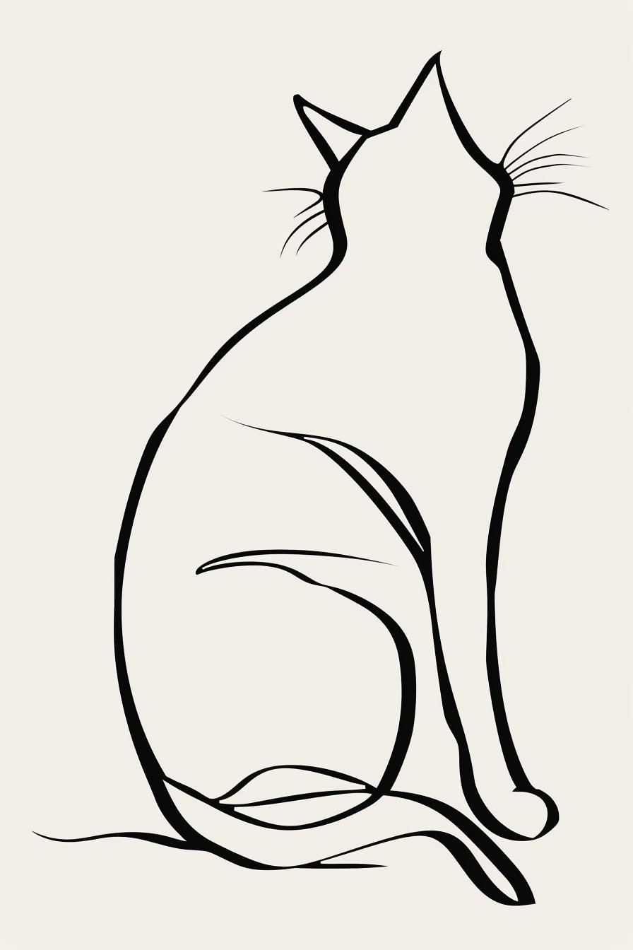 Minimalist continuous line drawing of a cat silhouette