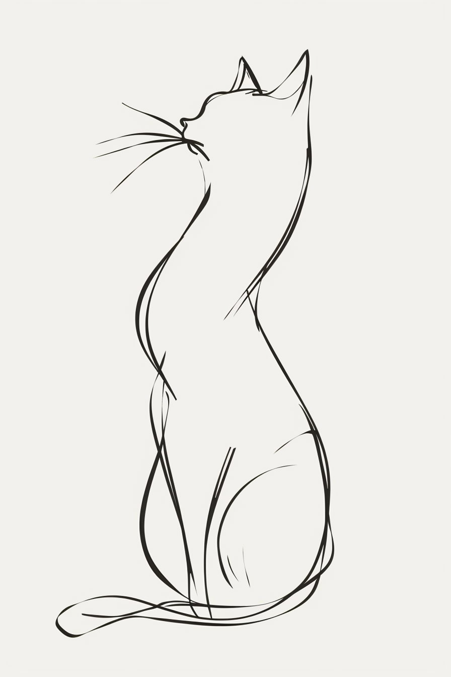 Minimalist continuous line drawing of an elegant black cat