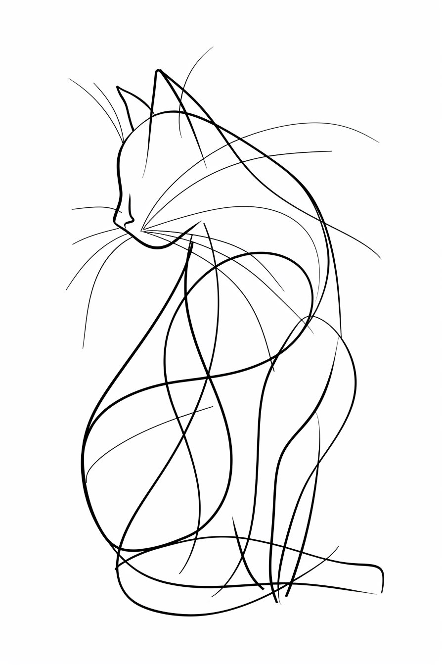 Abstract cat design in continuous line art style