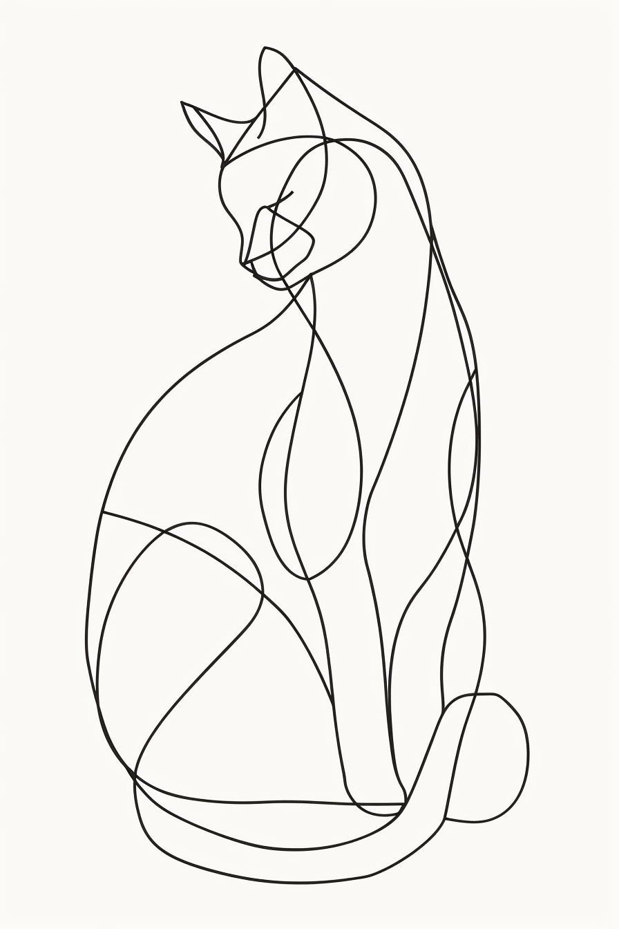Abstract cat formed by a single continuous thick line