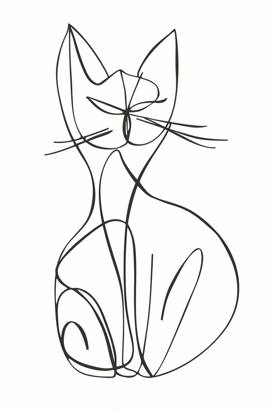Abstract cat design in continuous line art style