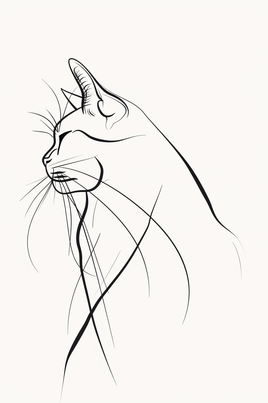 Elegant continuous line cat portrait in black on white
