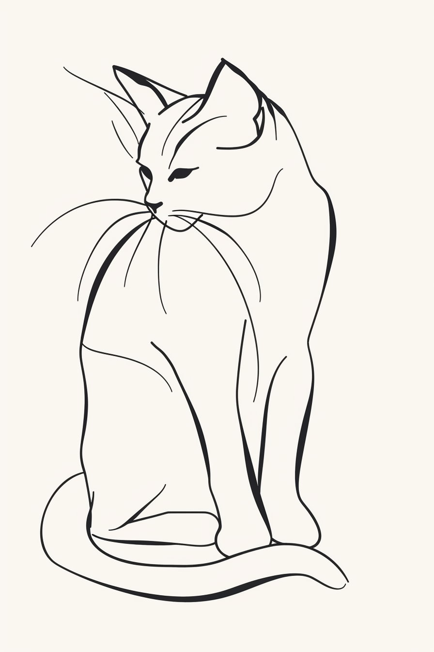 Elegant continuous line cat portrait in black on white