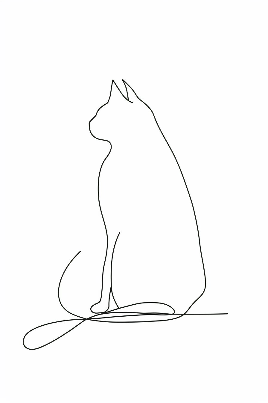 Minimalist cat outline in continuous bold line on white background
