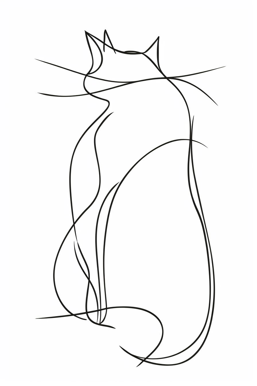 Minimalist cat outline in bold line on white background