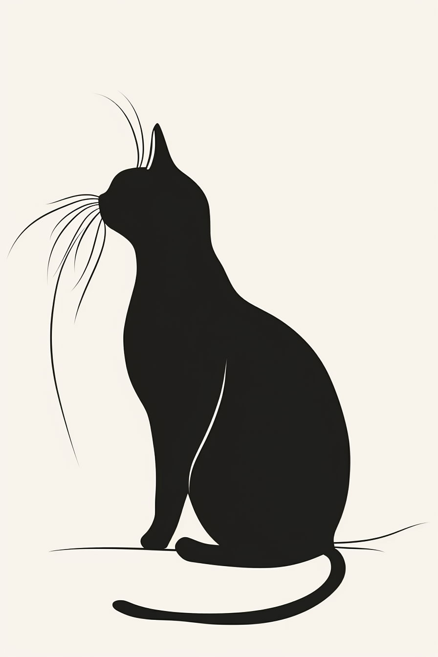 Elegant minimal cat silhouette in thick black line art