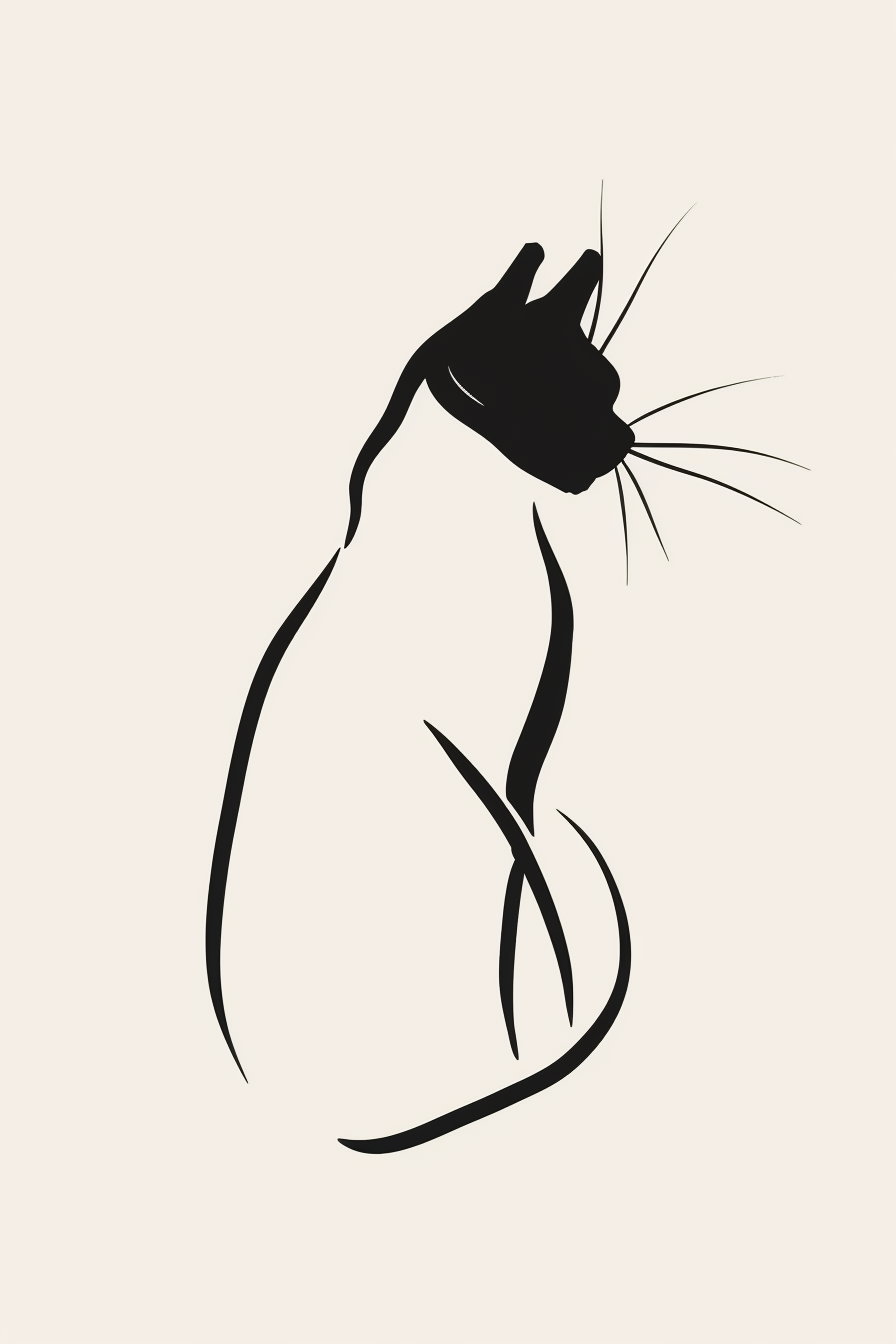 Elegant minimal cat silhouette in thick black line art