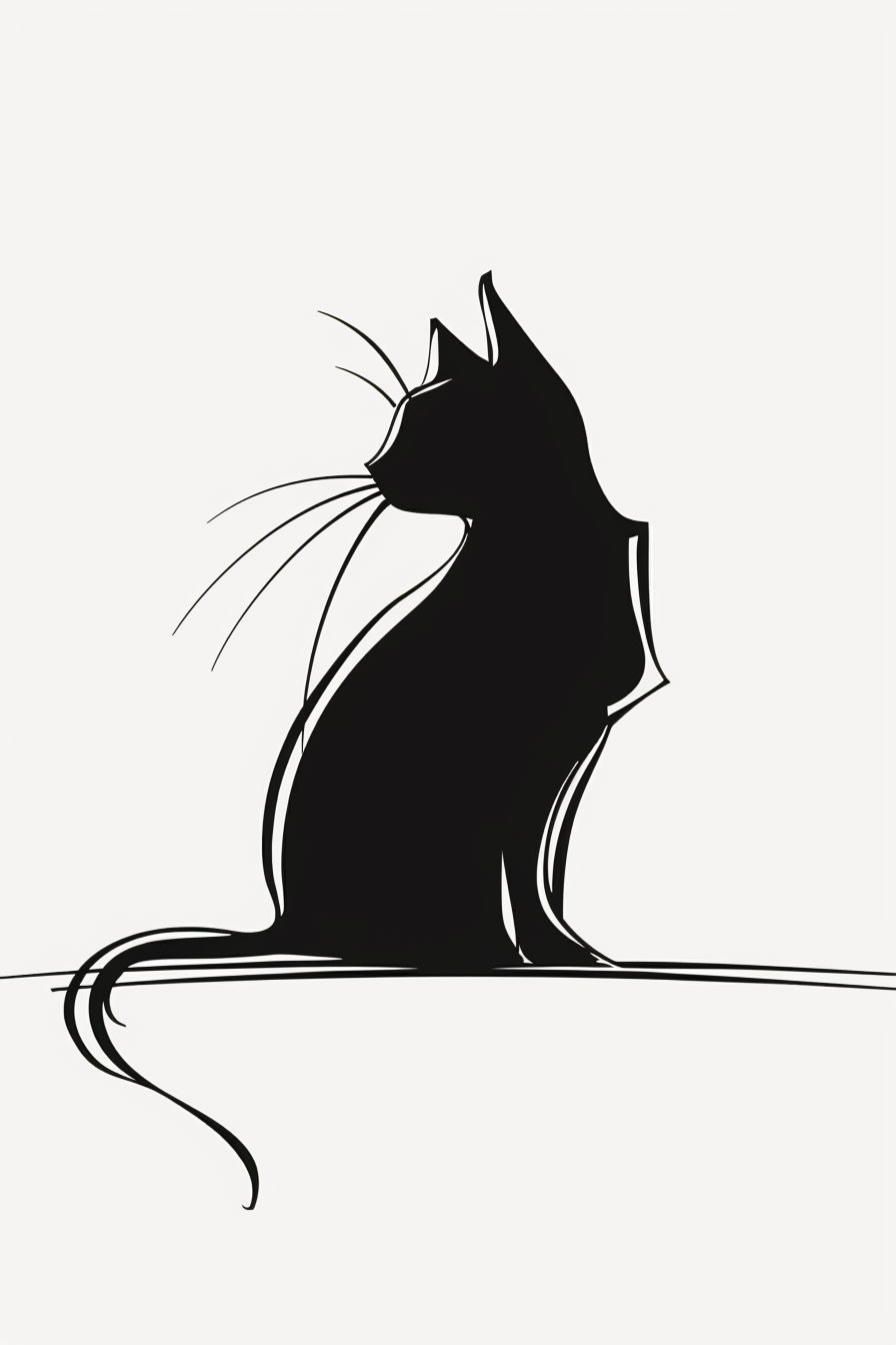 Elegant minimal cat silhouette in thick black line art