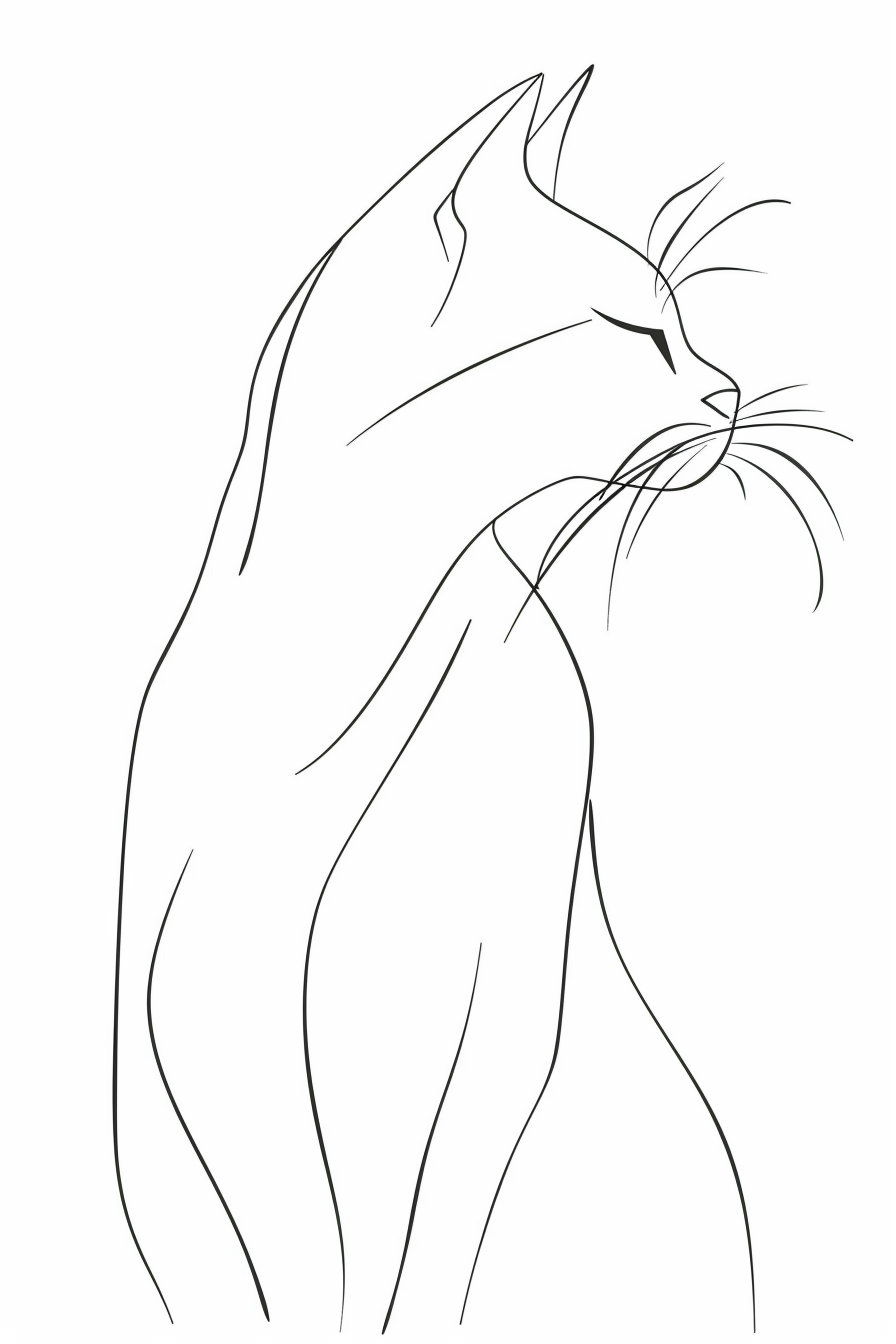 Elegant continuous line art cat on white background