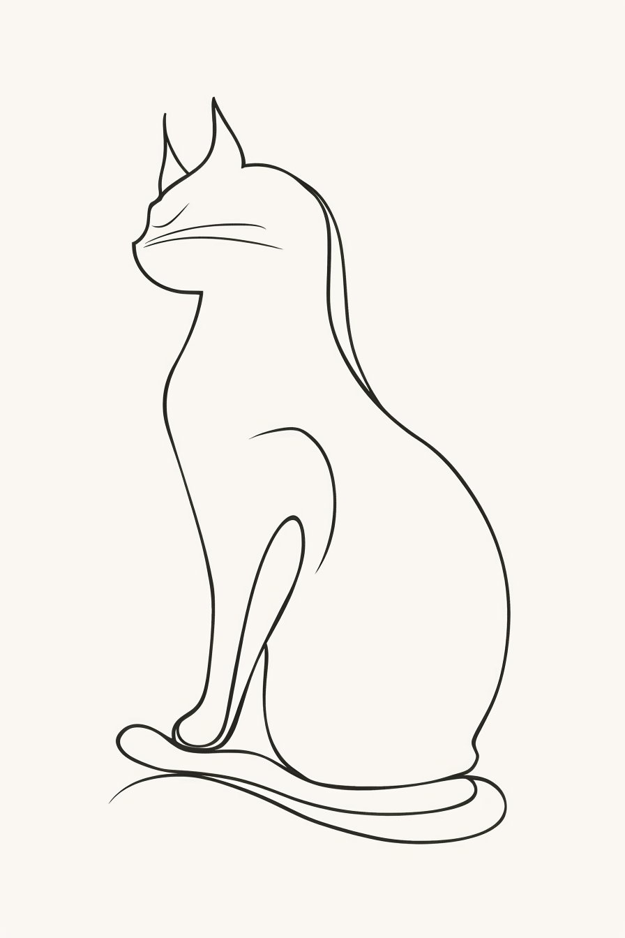 Elegant continuous line art cat silhouette on white background