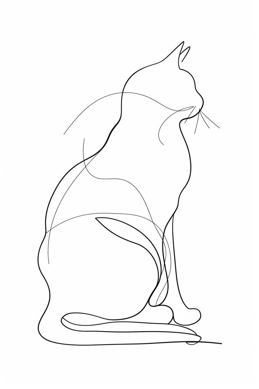 Elegant continuous line art cat on white background