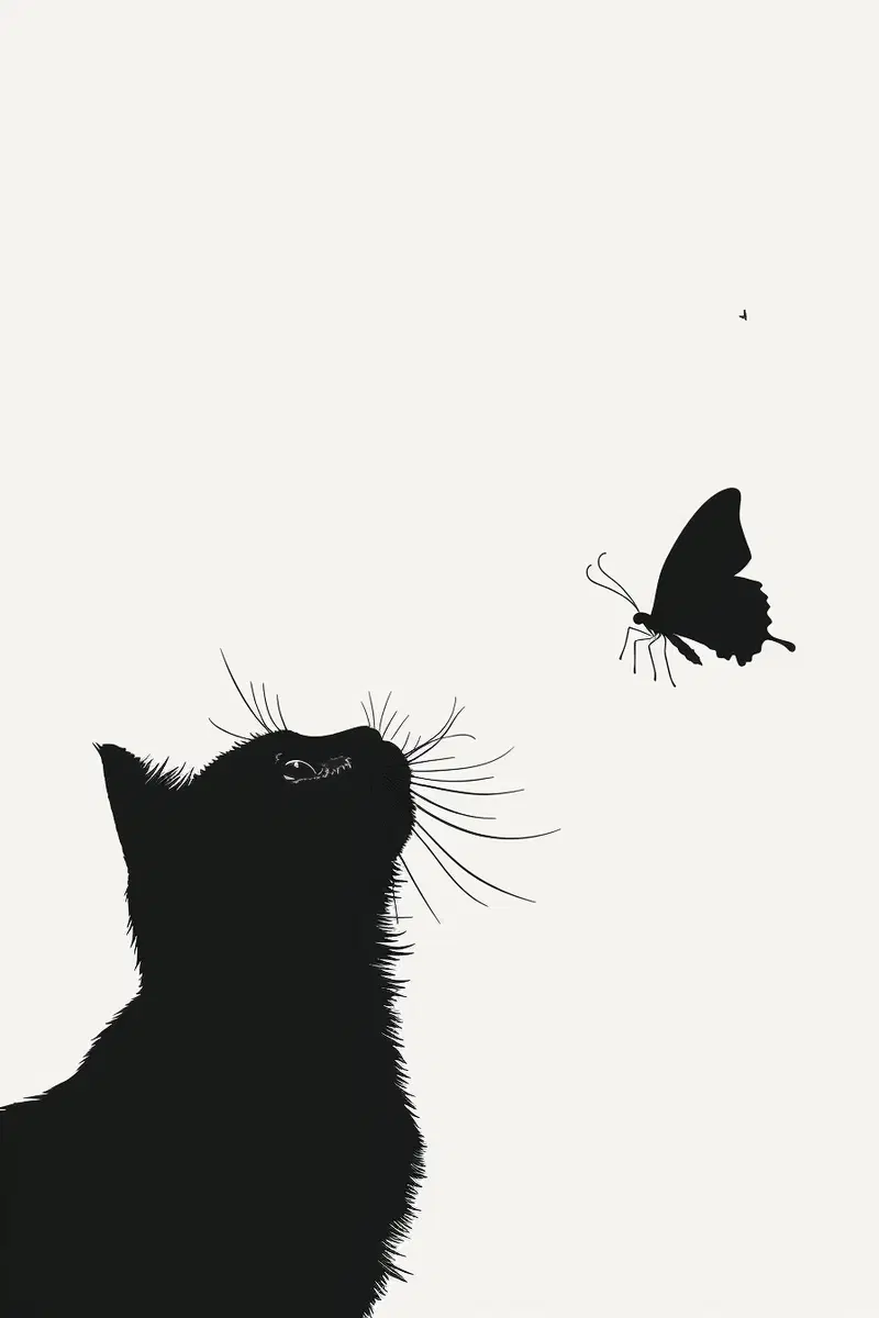 Minimalist Cat Watching Butterfly Printable Wall Art Decor