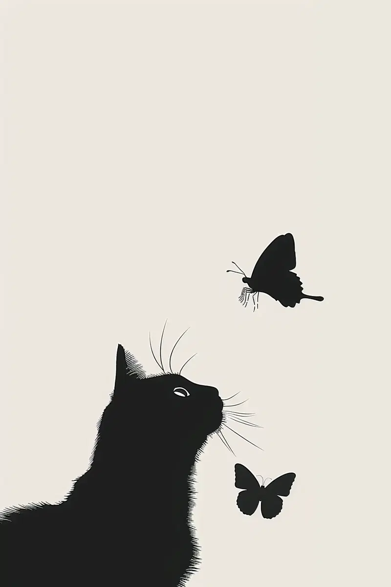 Minimalist Cat Watching Butterfly Printable Wall Art Decor