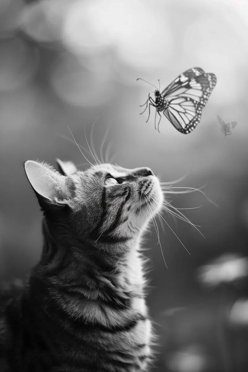 Minimalist Cat and Butterfly Wall Art Printable Decor