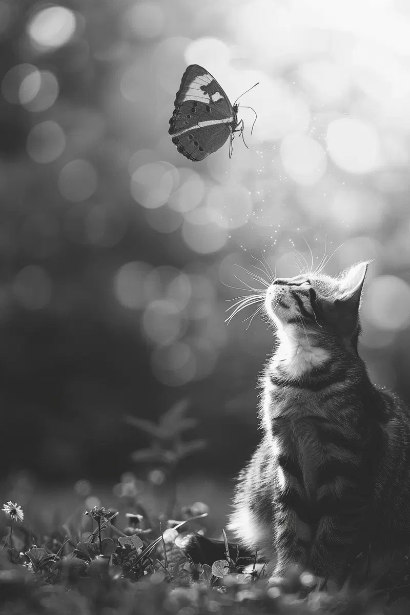 Minimalist Black and White Cat Wall Art Decor