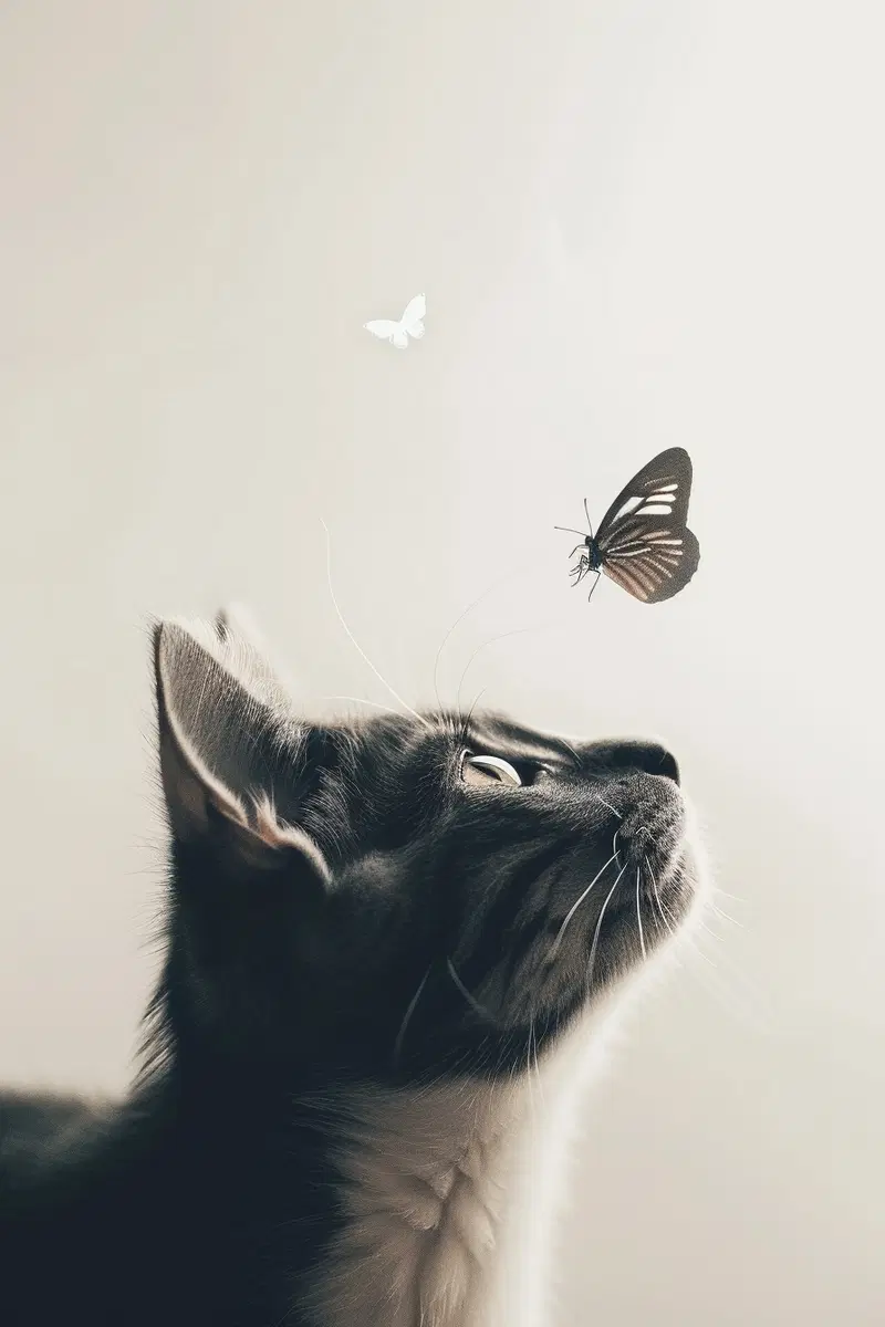 Minimalist Cat and Butterfly Wall Art for Modern Decor