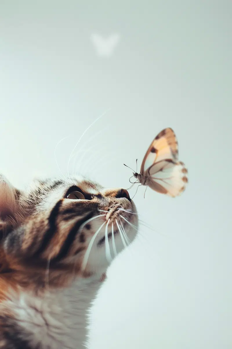 Minimalist Cat Wall Art with Butterfly Aesthetic