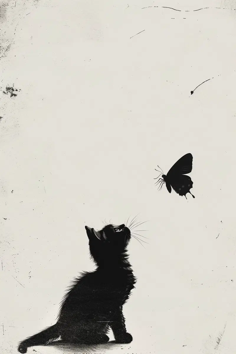 Minimalist Cat and Butterfly Wall Art Printable Decor