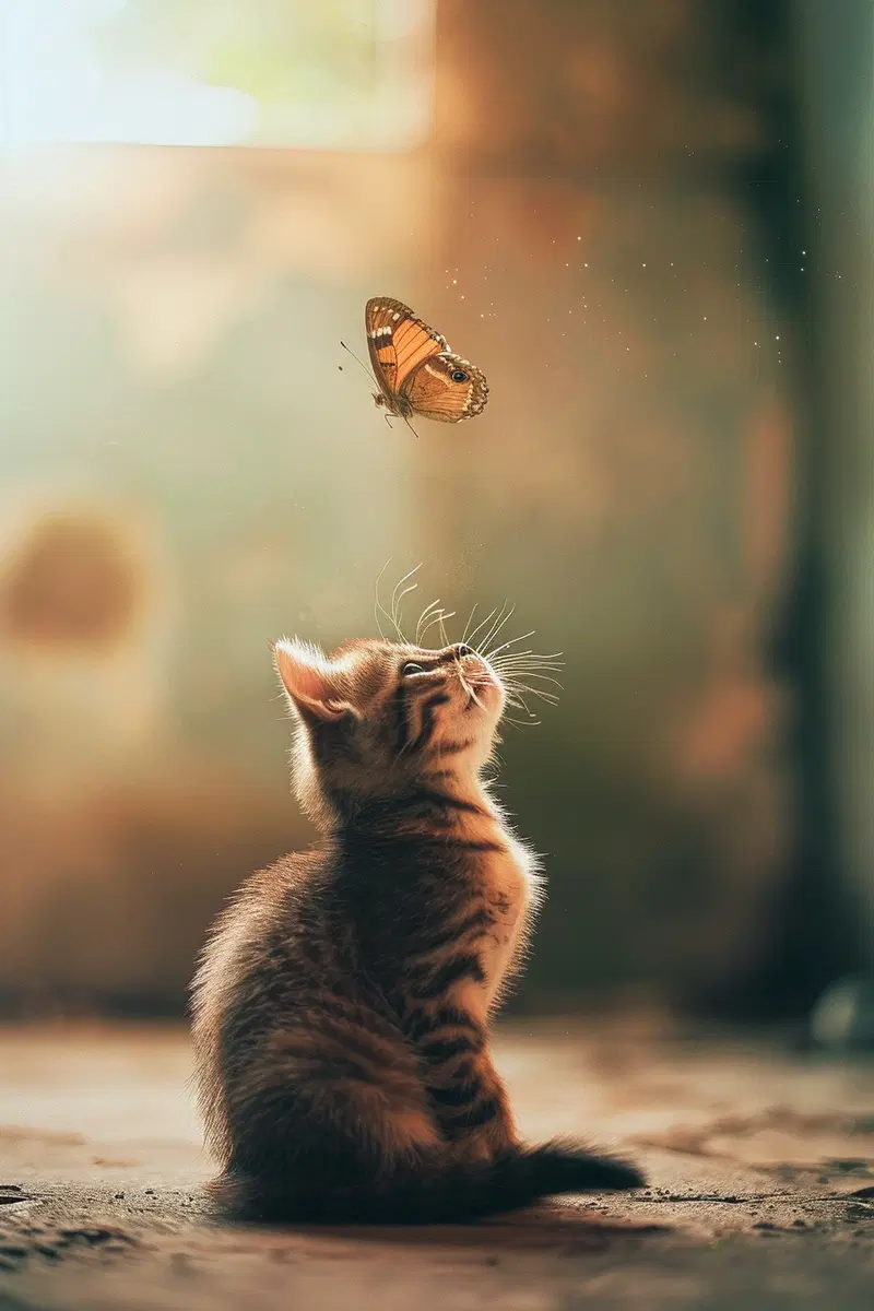 Minimalist Cat and Butterfly Wall Art Printable Decor