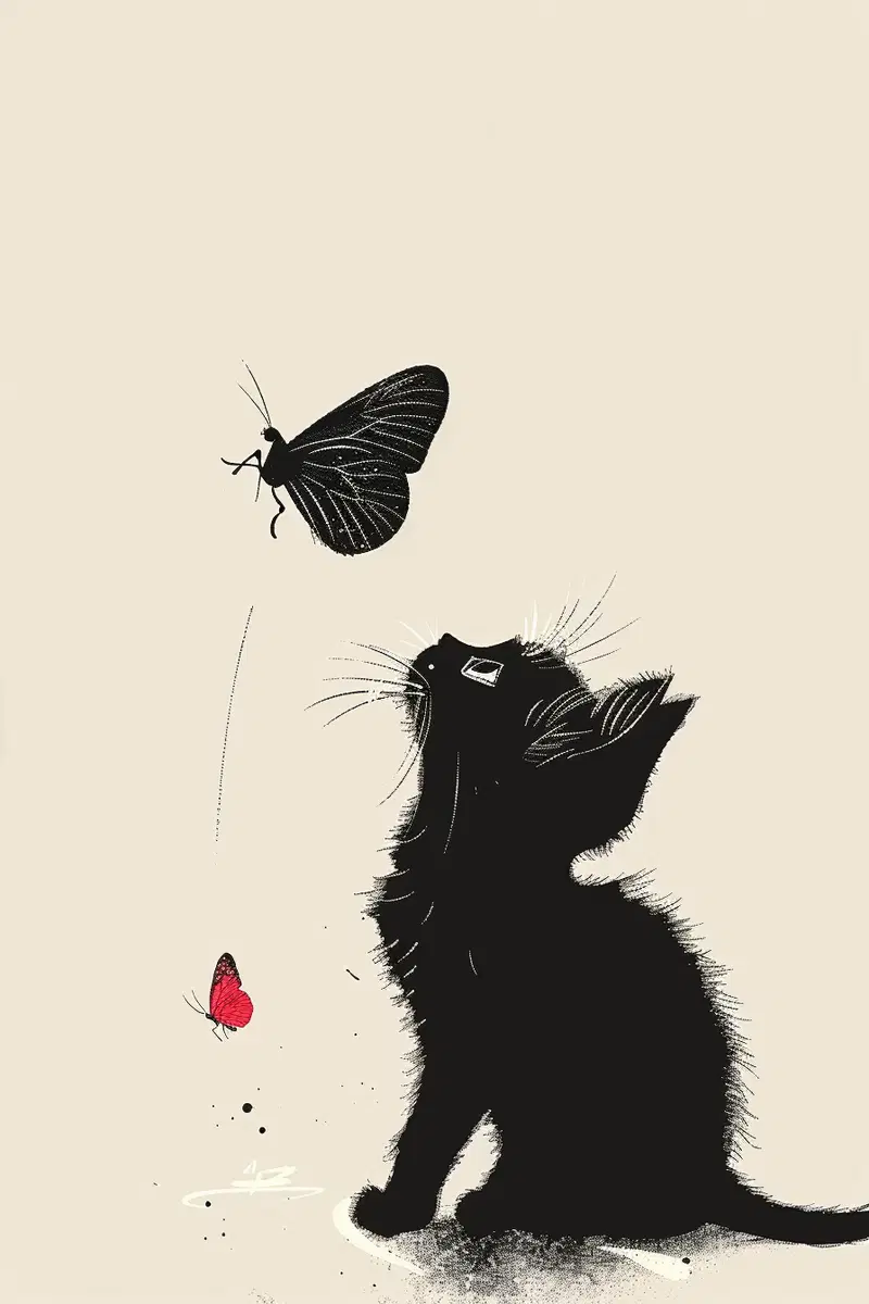 Minimalist Cat Tracking Butterfly Wall Art Printable