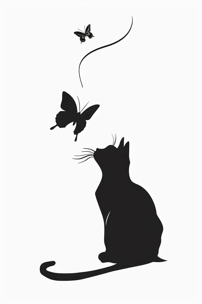 Minimalist Cat and Butterfly Printable Wall Art Decor